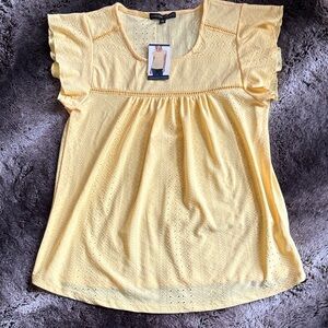 Adrienne Vittadini Yellow Eyelet Blouse